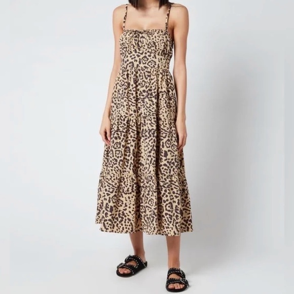 FAITHFULL THE BRAND Alexia Midi Dress in leopard print, size Medium NWT - Picture 1 of 7